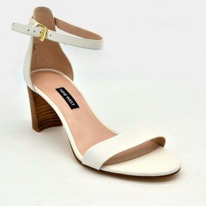 Nine West Women NW Pruce Sandal Size 8.5M White Leather Buckle Ankle Strap NEW